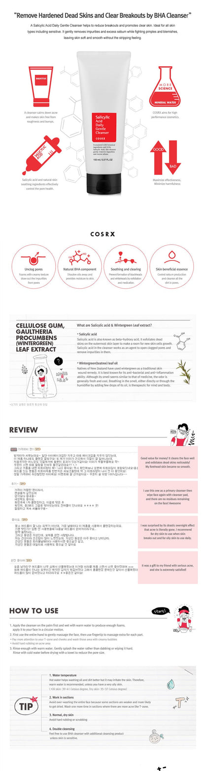  Salicylic Acid Daily Gentle Korean Skincare Cleanser Info
